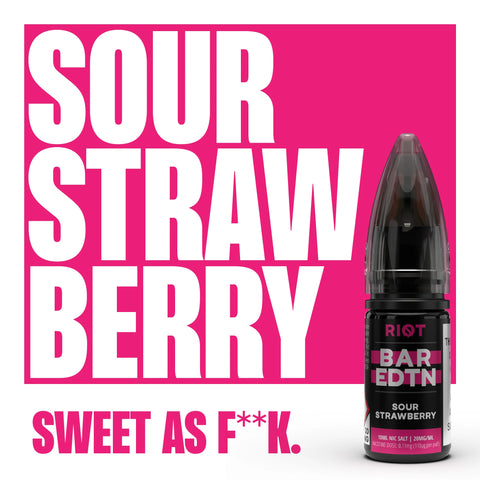 Sour Strawberry 10ml Nic Salt E-Liquid by Riot Bar Edtn