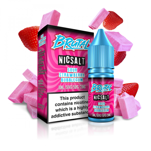 Sour Strawberry Bubblegum 10ml Nic Salt E-Liquid by Brutal